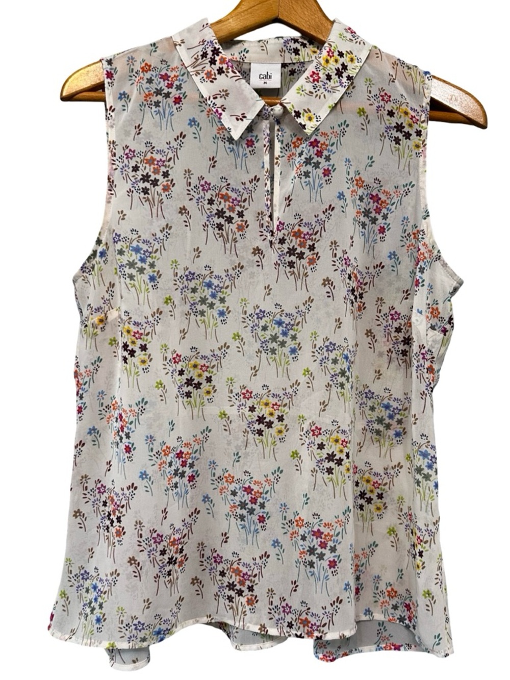 CAbi Sleeveless Floral Button-Front Blouse in Multi on Cream